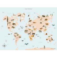 Vissevasse Vægdekorationer Vissevasse World Map Animals Plakat 40x30cm