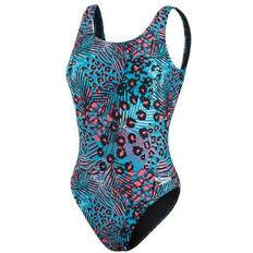 Speedo Allover Deep U-Back Swimsuit, Blue, 30, Women