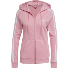 adidas Essentials French Terry 3-Stripes Full-Zip Hoodie - True Pink/White
