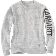 Carhartt Dame - Sweatshirts - XXL Sweatere Carhartt Women's Relaxed Fit Midweight Crewneck Block Logo Sleeve Garphic Sweatshirt - Asphalt Heather Nep