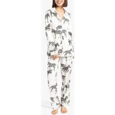 Elastan/Lycra/Spandex - Gul Pyjamasser Chelsea Peers Zebra Print Long Pyjamas, Cream