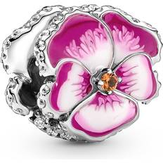 Pandora Kubisk Zirkon - Sølv Charms & Vedhæng Pandora Pansy Flower Charm - Silver/Pink/Orange