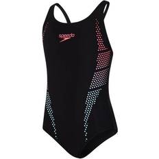 Sort Badedragter Speedo Girl's Plastisol Placement Muscleback Swimsuit - Black/Psycho Red/Chill Blue