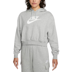 26 - Dame - Hoodies - L Sweatere Nike Sportswear Club Fleece Oversized Crop Graphic Hoodie Women's - Dark Grey Heather/White