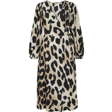 Leopard - Viskose Kjoler Object Leonora L/S Wrap Midi Dress - Sandshell