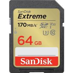 SanDisk 64 GB - Class 10 - SDXC Hukommelseskort SanDisk Extreme SDXC Class 10 UHS-I U3 V30 170/80MB/s 64GB