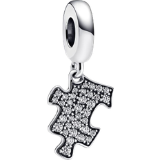 Pandora Kubisk Zirkon - Sølv Charms & Vedhæng Pandora Sparkling Puzzle Piece Dangle Charm - Silver/Transparent