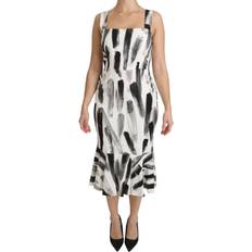 Firkantet - Viskose Kjoler Dolce & Gabbana Womens Sheath Midi Viscose Dress - White/Black Printed