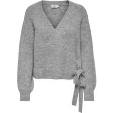 32 - 3XL - Dame Overdele Only Mia Wrap Knitted Cardigan - Grey/Light Grey Melange