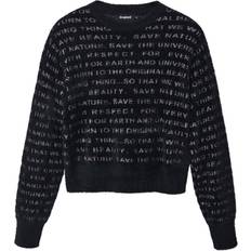 Desigual Viskose Sweatere Desigual Oversize fur Jumper With Text Kvinde Sweaters Ensfarvet hos Magasin 2000 Negro