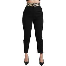 Dolce & Gabbana Dame - XL Bukser Dolce & Gabbana Women's Black Cropped Skinny High Waist Wool Pants - Black