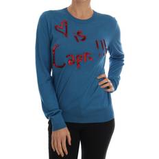 32 - 3XL - Dame T-shirts & Toppe Dolce & Gabbana Blue Silk Love is Pullover Women's Sweater