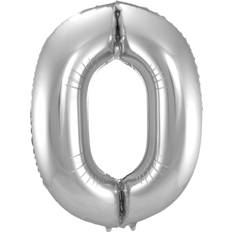 Folat 0 Formet Nummer Folieballon Sølv (86 cm)
