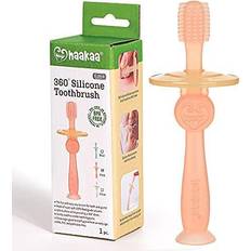Haakaa 360° Baby Toothbrush with Suction Base Infant Silicone Toothbrush Teethers for Babies Teething Toys,1pc (Pink)