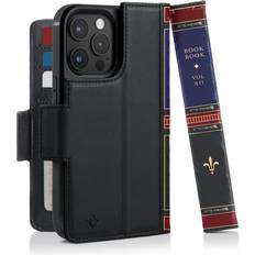 Twelve South Blå Mobiltilbehør Twelve South BookBook for iPhone 14 Pro MagSafe Compatible Full-Grain Leather Wallet Case with Display Stand Removable Stand-Alone Leather Accent Case, Black
