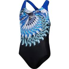 Sort Badedragter Speedo Girl's Digital Placement Splashback Swimsuit - Black/Blue Flame/White/Mercurial Blue