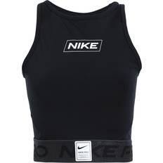54 - S - Sort Overdele Nike Pro Dri-FIT Cropped Graphic Tank Top Women - Black/Dark Smoke Grey/White