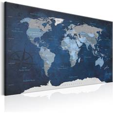 Artgeist Dark Blue World verdenskort kompas trykt lærred Billede