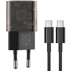Xo CE05 PD 30W Vægoplader m. USB-C & USB-A m. USB-C Kabel (1M) Sort Gennemsigtig