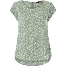 Only Elastan/Lycra/Spandex - Grøn Bluser Only Printed Top with Short Sleeves - Green/Lily Pad