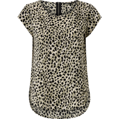 Dame - Elastan/Lycra/Spandex - XXL Bluser Only Printed Top with Short Sleeves - Grey/Pumice Stone