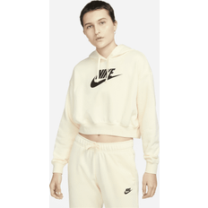 Nike Club Cropped hættetrøje med grafik kokoshvid fleece Creme