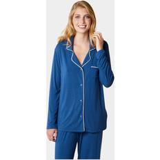 Blå - Elastan/Lycra/Spandex Pyjamasser Superblød støvet blå bambus natskjorte til kvinder fra CCDK