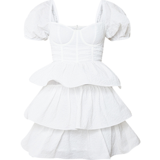 PrettyLittleThing Crinkle Cup Detail Tiered Skirt Skater Dress - White