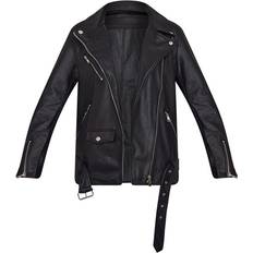 PrettyLittleThing 32 - Dame Overtøj PrettyLittleThing Longline Belted Biker Jacket - Black