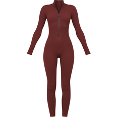 14 - Brun Jumpsuits & Overalls PrettyLittleThing Structured Contour Rib Zip Jumpsuit - Chocolate