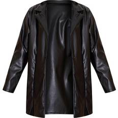 PrettyLittleThing 26 - Skind Tøj PrettyLittleThing Longline Lapel Detail Faux Leather Blazer - Black