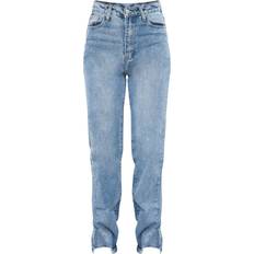 36 - Blå - Slids Bukser & Shorts PrettyLittleThing Split Hem Straight Leg Jeans - Mid Blue Wash