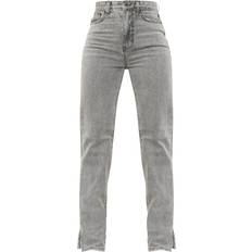 PrettyLittleThing Split Hem Straight Leg Jeans - Washed Grey