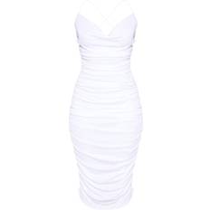 PrettyLittleThing Crinkle Texture Ruched Cowl Neck Midi Dress - White