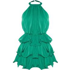 Dame - Halterneck - L Jumpsuits & Overalls PrettyLittleThing Tiered Frill Short Halterneck Playsuit - Emerald Green