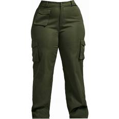 PrettyLittleThing Dame - W36 Bukser & Shorts PrettyLittleThing Pocket Front Cargo Straight Leg Trousers Plus Size - Khaki