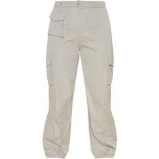 PrettyLittleThing 26 - Dame Bukser & Shorts PrettyLittleThing Pocket Front Cargo Straight Leg Trousers Plus Size - Light Grey