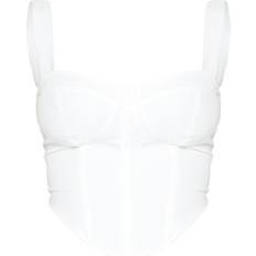 PrettyLittleThing Shape Woven Corset Crop Top - White