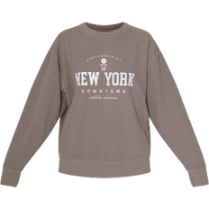 40 - Elastan/Lycra/Spandex - Sweatshirts Sweatere PrettyLittleThing New York Downtown Slogan Printed Sweatshirt - Mocha