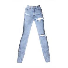 PrettyLittleThing Blå Bukser & Shorts PrettyLittleThing Ripped Split Hem Jeans - Bleach Wash