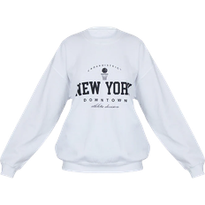 40 - Elastan/Lycra/Spandex - Sweatshirts Sweatere PrettyLittleThing New York Downtown Slogan Printed Sweatshirt - White