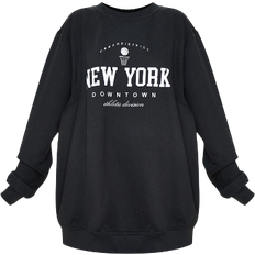 40 - Elastan/Lycra/Spandex - Sweatshirts Sweatere PrettyLittleThing New York Downtown Slogan Printed Sweatshirt - Black