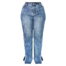 PrettyLittleThing 26 - Dame Bukser & Shorts PrettyLittleThing Split Hem Jeans Plus Size - Mid Blue Wash