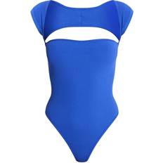 Cut-Out - Dame Bodystockings PrettyLittleThing Contour Rib Cut Out Short Sleeve Bodysuit - Bright Blue