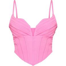 PrettyLittleThing Pink Korsetter PrettyLittleThing Strappy Pleated Bust Corset Detail Crop Top - Pink
