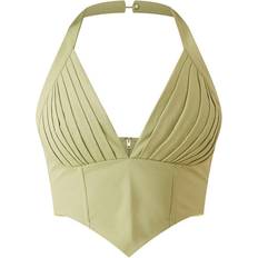 PrettyLittleThing Dame - Grøn Overdele PrettyLittleThing Cargo Pleated Bust Plunge Crop Top - Olive