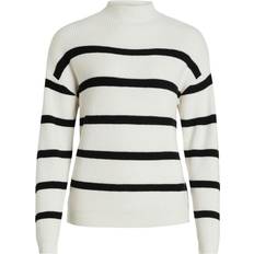 Vila Høj krave Overdele Vila Striped Knit Sweater - White Alyssum