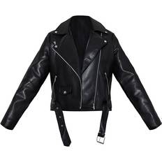 PrettyLittleThing 26 - Skind Tøj PrettyLittleThing Faux Leather Regular Fit Belted Biker Jacket - Black