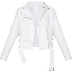 6 - Hvid Overtøj PrettyLittleThing Faux Leather Regular Fit Belted Biker Jacket - Cream