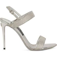 11,5 - Sølv Sandaler med hæl Dolce & Gabbana Silver Kim Heeled Sandals 8E744 Grigio Ch/Crys IT